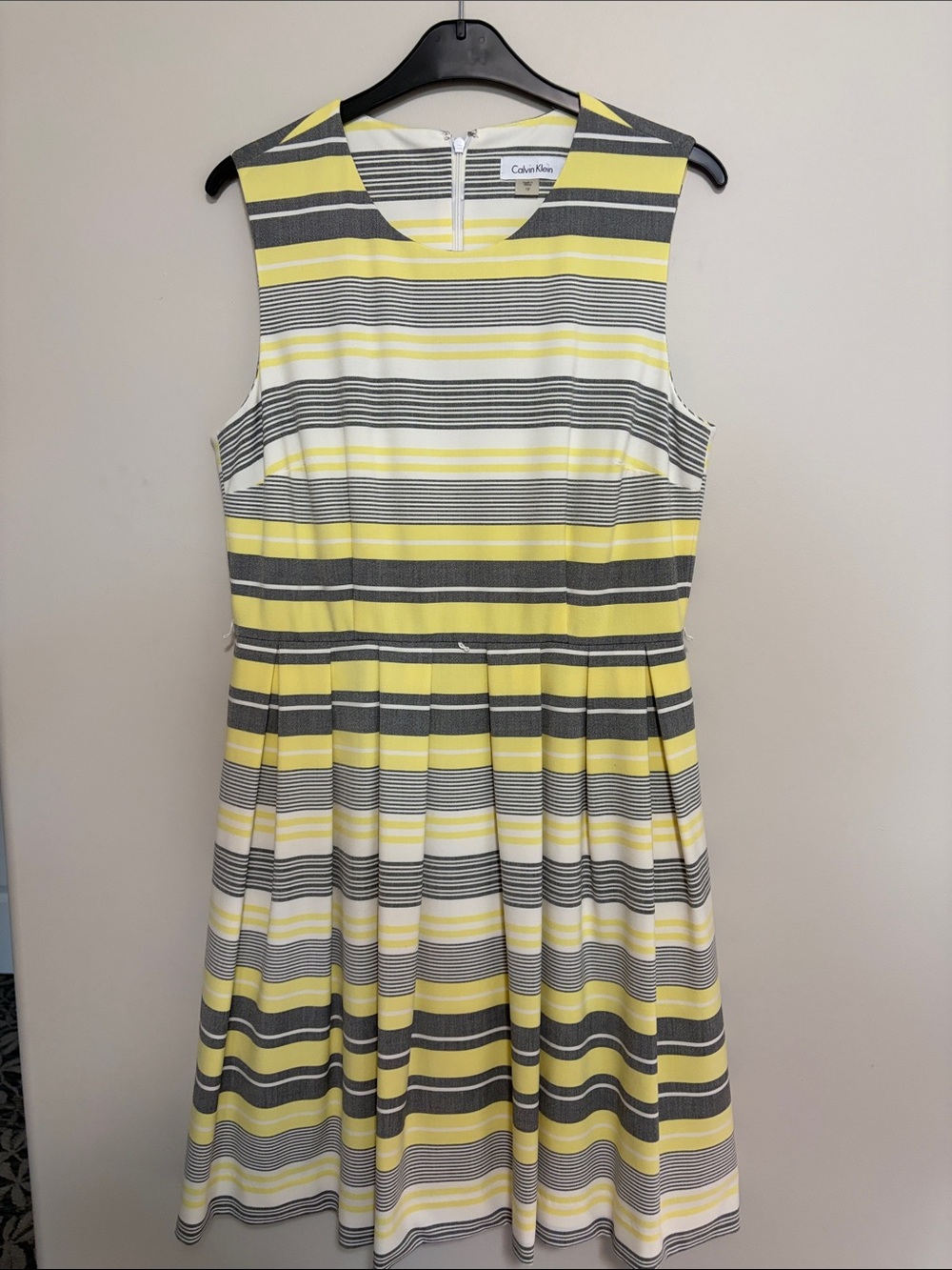 Calvin Klein Yellow and Gray Striped Sleeveless Dress Size 10